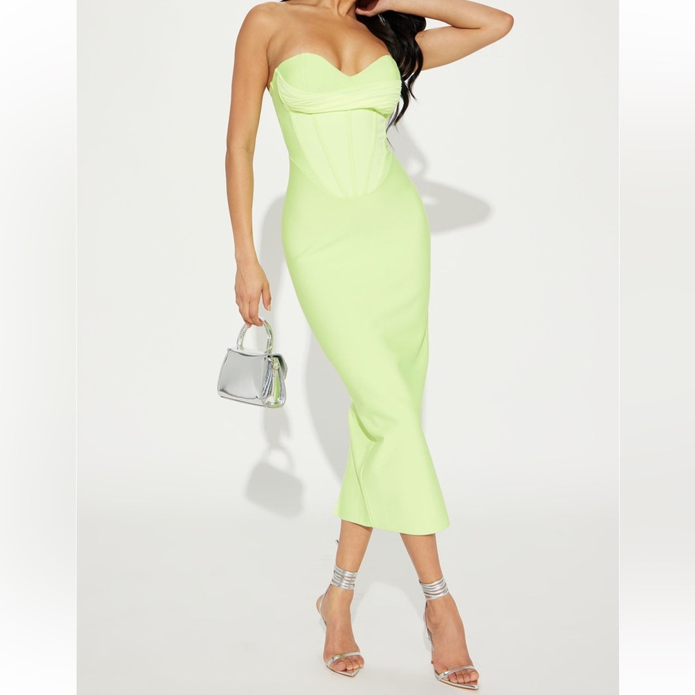Fashion Nova Emma Bandage Midi Dress Lime